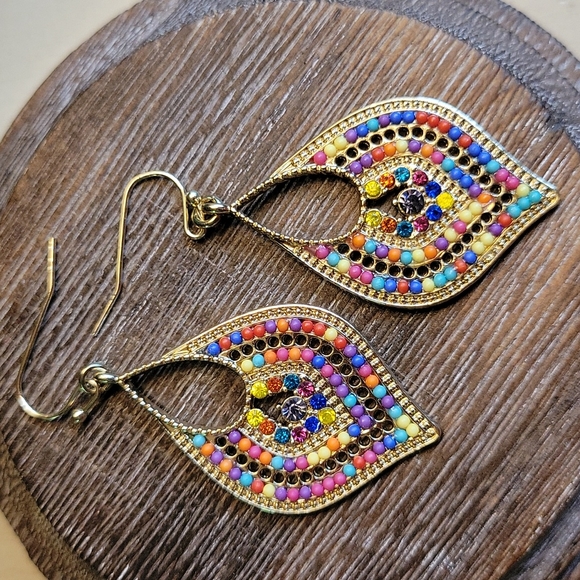 Jewelry - 💥LAST PAIR💥 14k Gold Multicolor Beaded Chic Teardrop Dangle Earrings